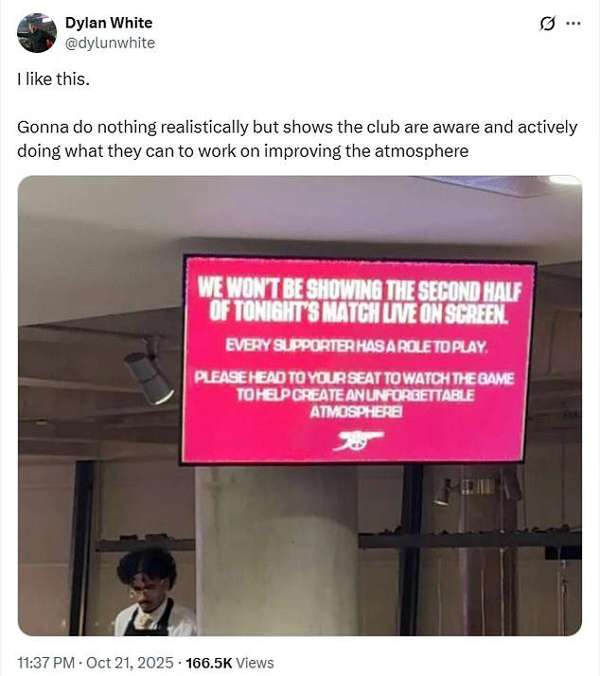 酋长球场创新观赛策略显成效 阿森纳四球横扫马竞